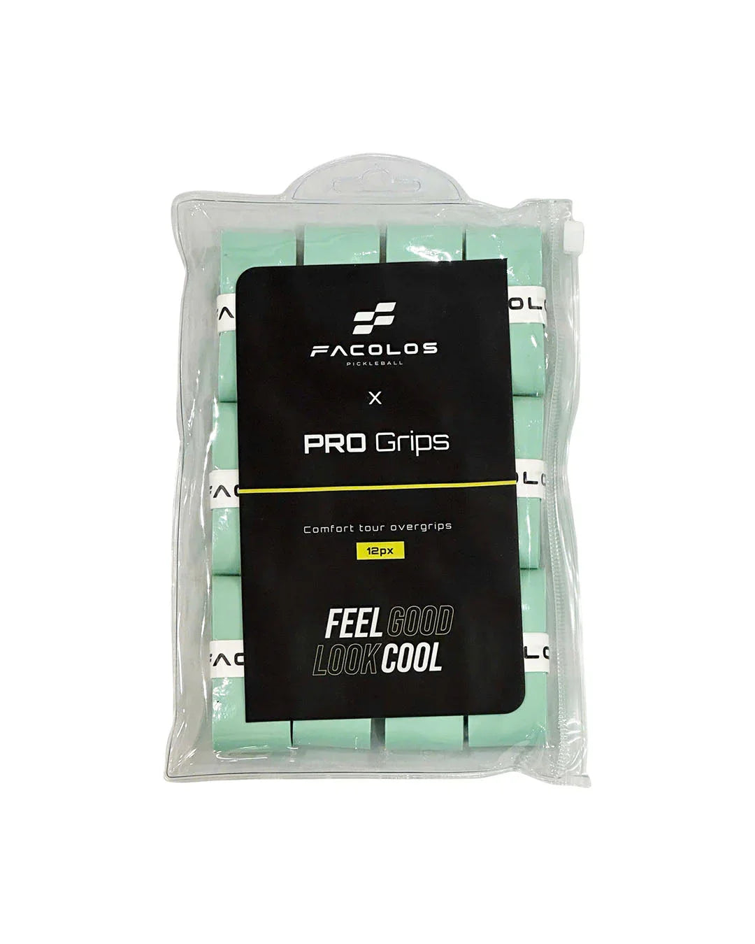Facolos PRO Grips 12-pack light green pickleball overgrips in zippered pouch, Australia
