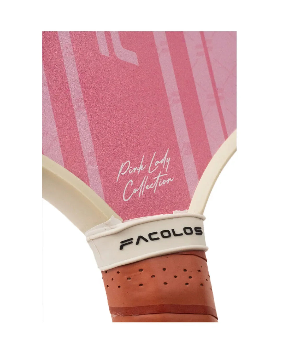 Facolos Pink Lady Collection pickleball paddle with pink face and Facolos logo handle