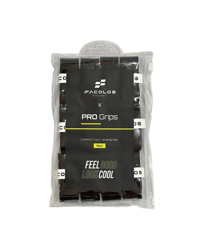 Facolos Pro Grips 12-pack black comfort tour overgrips in retail packaging, Australia