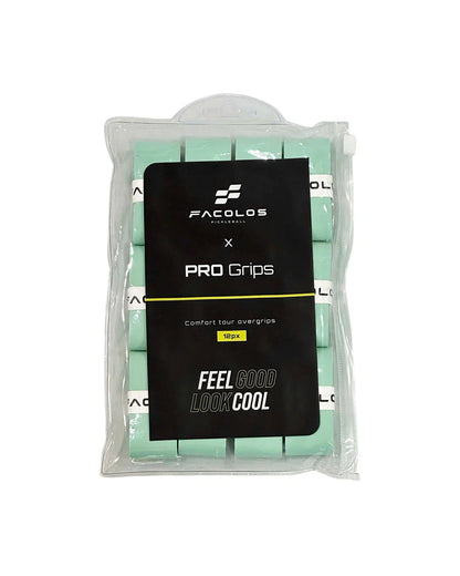 Facolos PRO Grips 12-pack light green pickleball overgrips in zippered pouch, Australia
