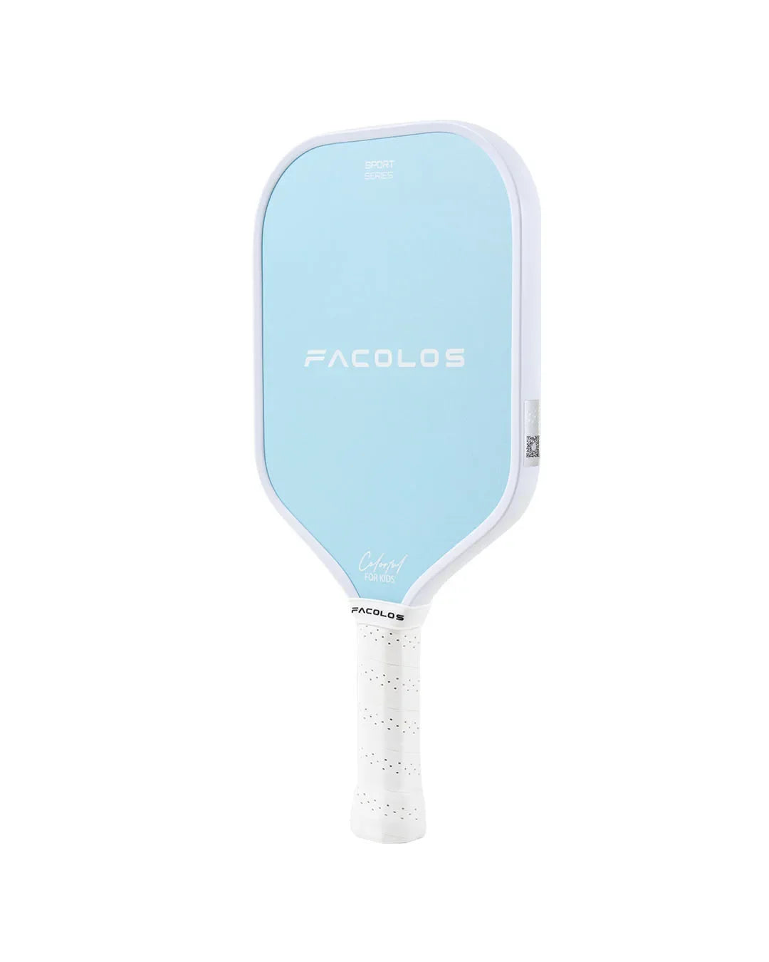 Facolos kids pickleball paddle with light blue face and white handle, Australia