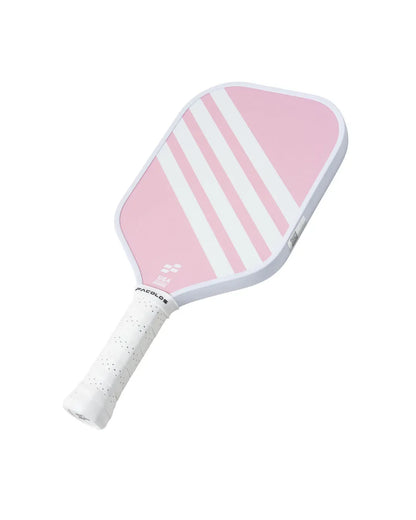 Facolos Australia pink pickleball paddle with white stripes and grip on white background