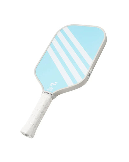 Facolos Australia light blue pickleball paddle with white stripes and white grip