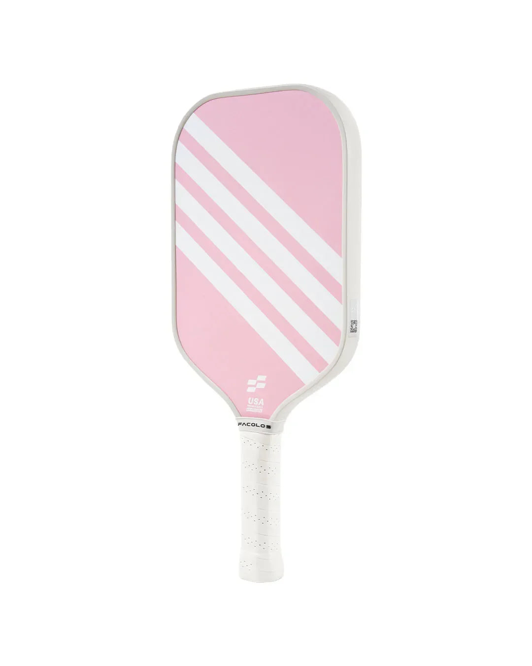 Facolos pink pickleball paddle with white diagonal stripes and white grip, Australia store