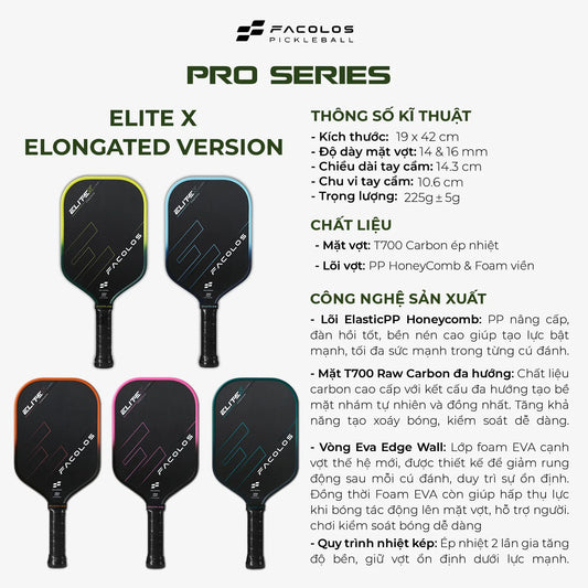Vợt Pickleball Pro Series – Elite X Elongated Edition (14 & 16mm)
