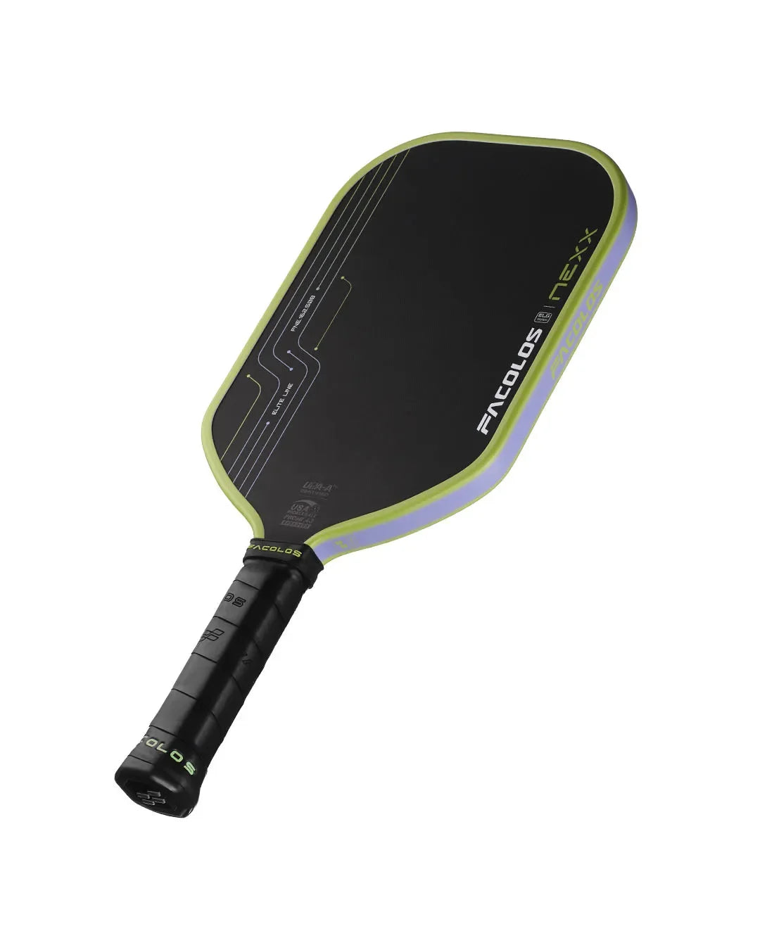 Facolos Australia black and green pickleball paddle with ergonomic grip on white background