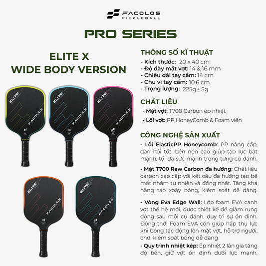 Vợt Pickleball Pro Series – Elite X Elongated Edition (14 & 16mm)