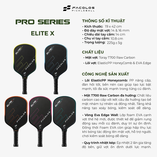 Vợt Pickleball Pro Series – Elite X (14 & 16mm)