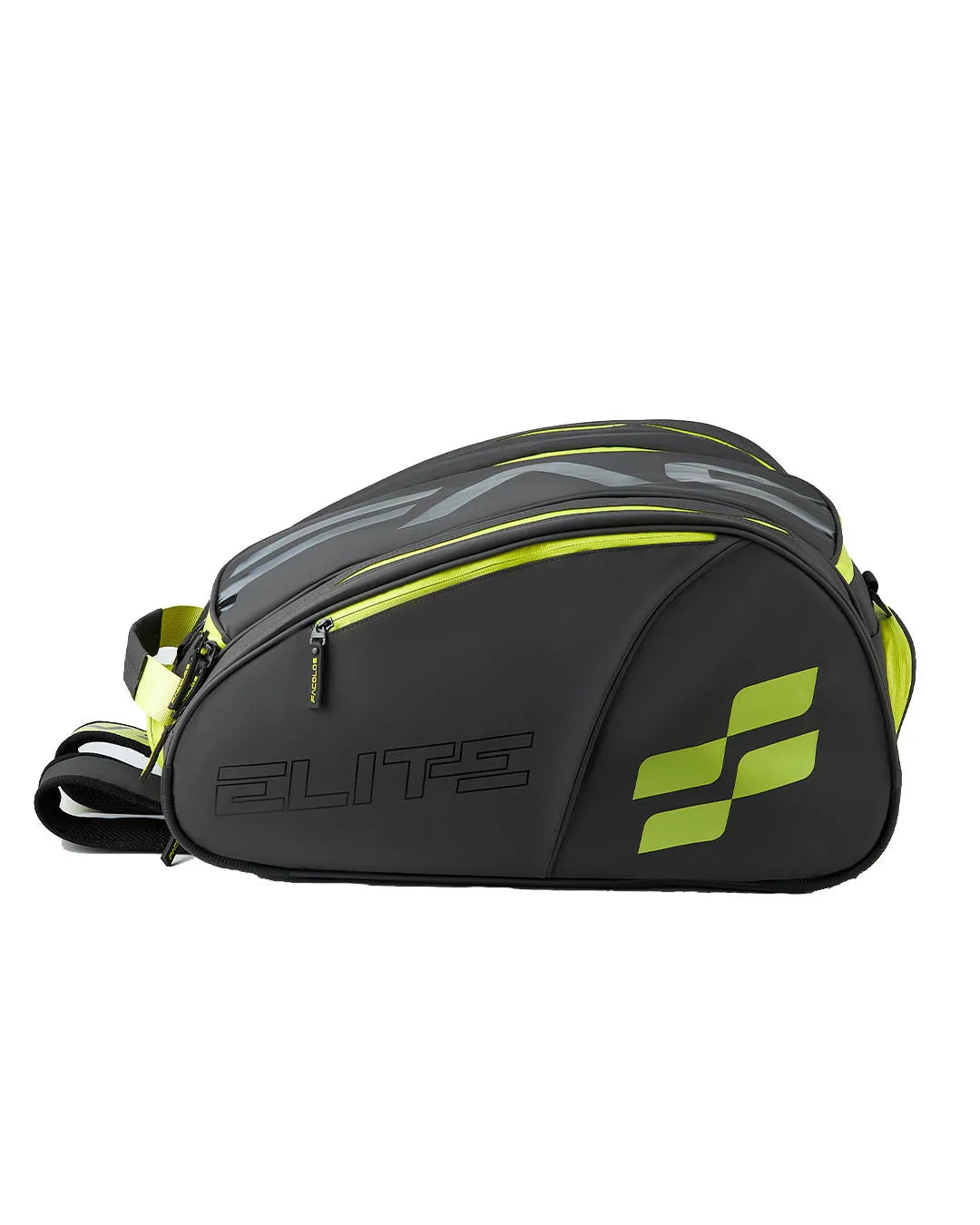 Facolos Australia black and lime green ELITE sports bag with logo, side view